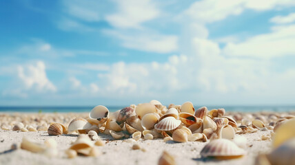 Fototapeta na wymiar beautiful sea shells on the seashore. Generative Ai