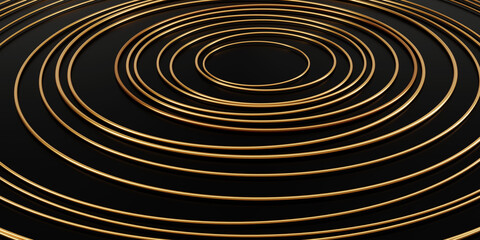 3d rendering, abstract background, gold rings on a black background, luxury, metal wire, expensive, jeweler