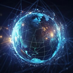 Naklejka premium Internet communication, Wireless connection technology. Global communication network concept. generative AI