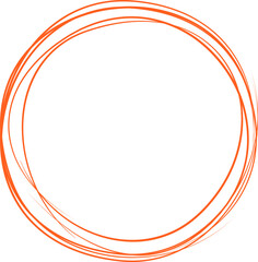Orange circle line hand drawn. Highlight hand drawing circle isolated on background. Round handwritten circle. For marking text, note, mark icon, number, marker pen, pencil and text check, vector