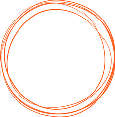 Orange circle line hand drawn. Highlight hand drawing circle isolated on background. Round handwritten circle. For marking text, note, mark icon, number, marker pen, pencil and text check, vector