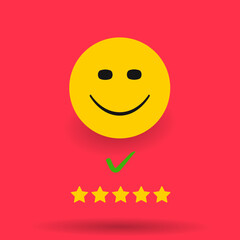 happy facial expression and 5 star rating.
Feedback score and positive customer review experience. Mental Health Assessment idea concept.