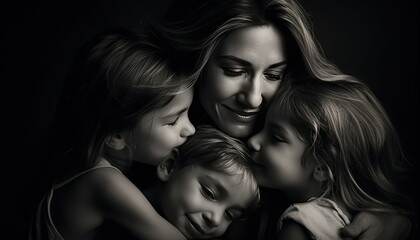 Fototapeta premium Portrait of a mother and kids, mothers day, womens day, generative ai