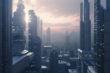 A futuristic cityscape with advanced transportation and logistics technology, Generative AI