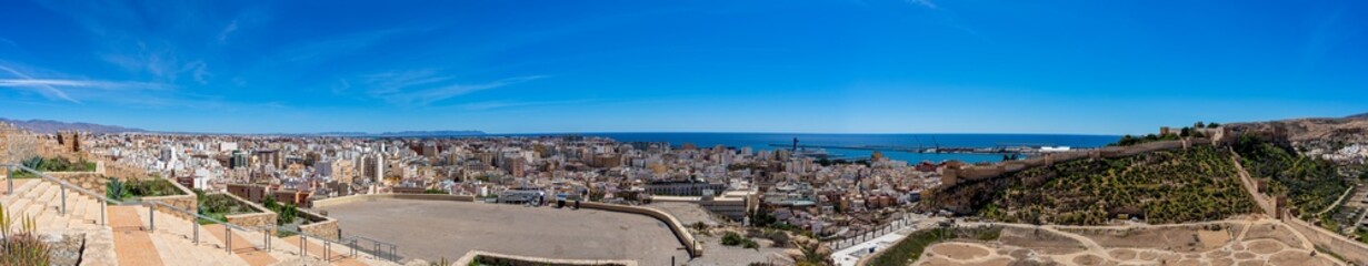 Cityscape and Alcazaba fortress in Almeria, Spain on March 19, 2023