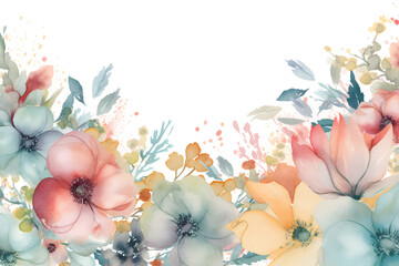 Watercolor background flowers border floral banner. Ai generated.