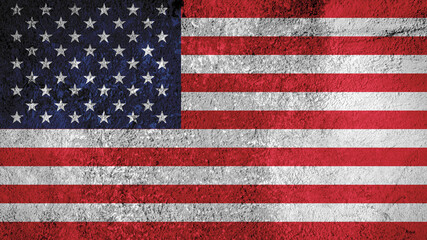 USA flag over grunge background texture wall