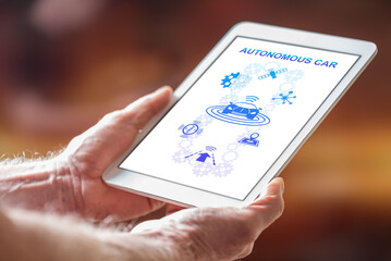 Autonomous car concept on a tablet