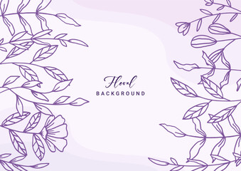 Fototapeta na wymiar Beautiful Purple floral background with hand drawn leaves and flower border on pastel flat color for wedding invitation or engagement or greeting card
