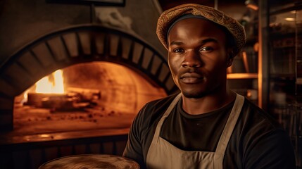 A fictional person. Passionate African Pizza Master in Pizzeria