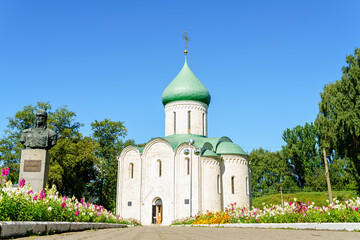 Fototapeta na wymiar Pereslavl-Zalessky, Russia - August 18, 2020: Transfiguration Cathedral. Laid down by Yuri Dolgoruky in 1152. Completed under Andrei Bogolyubsky in 1157