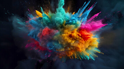 Fototapeta na wymiar Color powder explosion of color cloud ink. Paint splash colorant with dye smoke blend background. Creative color ink or paint drips splash, color powder explode. Abstract background generative ai
