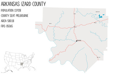 Large and detailed map of Izard County in Arkansas, USA.