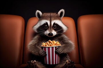 a cute racoon is watching an exciting movie in the cinema Generative AI