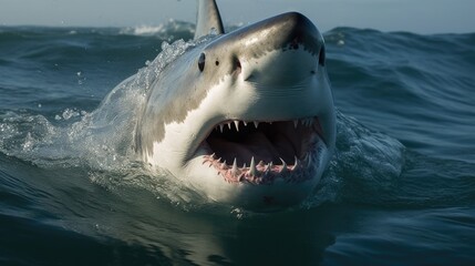 Attack great white shark, close up Generative AI