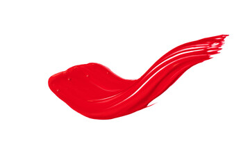 A dab of red paint on a white background.