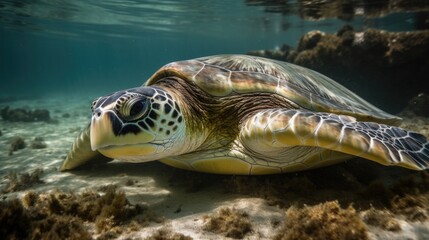 Fototapeta premium Chelonia mydas Green sea turtle Generative AI