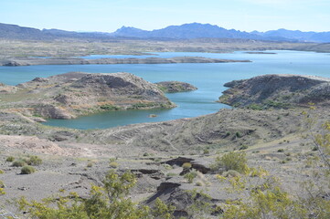 Low water levels due to drought at Lake Mead in Nevada, USA.