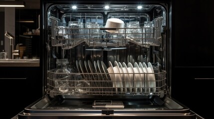 dishwasher on kitchen light interior Generative AI