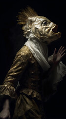 statue of a person with a fish head