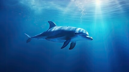 Obraz na płótnie Canvas dolphin underwater on blue ocean background Generative AI