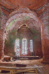 Ruins of the Church of the Intercession of the Most Holy Theotokos in the Volosovsky district of the Leningrad region