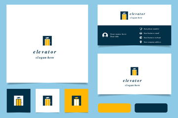 Elevator logo design with editable slogan. Branding book and business card template.