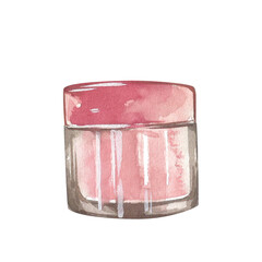 Pink jar of cream for skin, face care isolated on white background. Watercolor hand drawing illustration. Art for design - 598888313