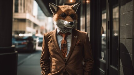 Fox in suit as a mafia boss in Chicago Generative AI - obrazy, fototapety, plakaty