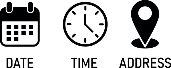 Fototapeta Date, Time, Address or Place Icons Eps10 on white background obraz