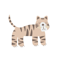 Fototapeta na wymiar Tiger flat design. Vector. Zoo wild cat, animal isolated. African fauna on white background. Cartoon Illustration. EPS