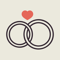 Wedding rings with a heart isolated vector icon