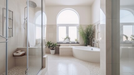 Fototapeta na wymiar Interior of a luxury bathroom with a shower stall. Generative AI
