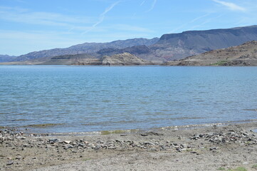 Low water levels due to drought at Lake Mead in Nevada, USA.