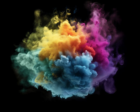 Color smoke cloud, ink paint splash abstract background. Colour water splash or liquid injection of dripped blend. Сreative abstract background generative ai.