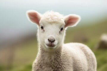 Naklejka na ściany i meble A Cute Lamb Grazing in a Meadow