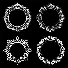 Set of decorative frames Elegant vector element for design in Eastern style, place for text. Floral black and white borders. Lace illustration for invitations and greeting cards.