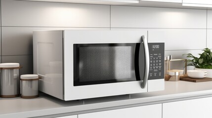 Microwave oven on kitchen light interior Generative AI