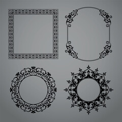 Set of decorative frames Elegant vector element for design in Eastern style, place for text. Floral black and gray borders. Lace illustration for invitations and greeting cards