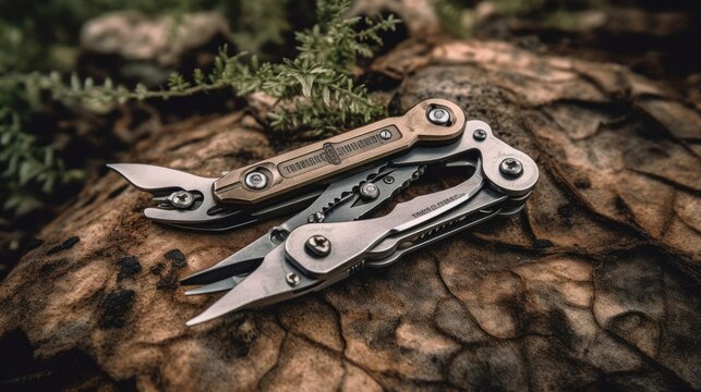 Top view of multitool on the ground Generative AI