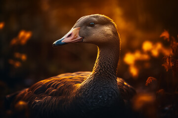 A brown goose close-up. Generative AI