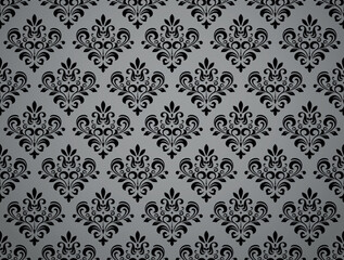 Wallpaper in the style of Baroque. Seamless vector background. Black and gray floral ornament. Graphic pattern for fabric, wallpaper, packaging. Ornate Damask flower ornament