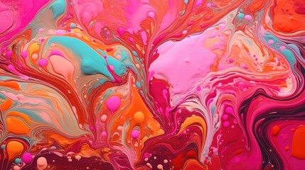 fluid art composition features a vibrant color scheme with bold and eye-catching designs