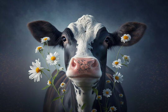 cow with flower. Generative AI