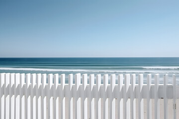 White fence on the beach, Generative AI