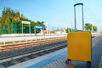 Forgotten travel bag on the train station.