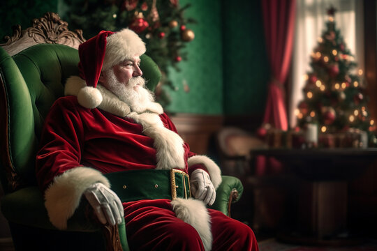 Santa Claus sitting on a chair. Generative ai