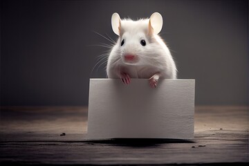 Fototapeta premium white mouse with a empty sign in paws Generative AI