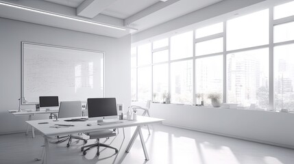 Whiteboard in a light business office Generative AI
