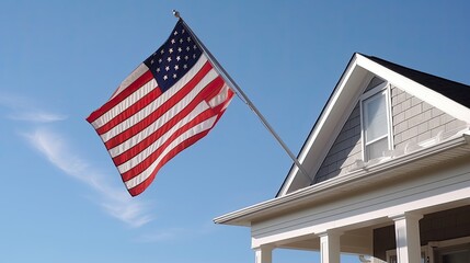 american flag on a house, 4 July, Indepence Day Generated AI